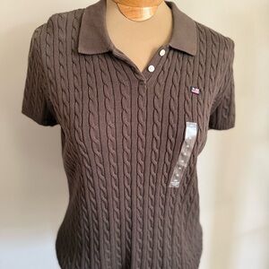 Y2K POLO Ralph Lauren Brown Cable Knit Polo Golf Sweater